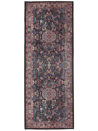 Medallion Washable Small Galaxy Oriental Rug - Blue/Black 80X200 Cotton, Classic Style