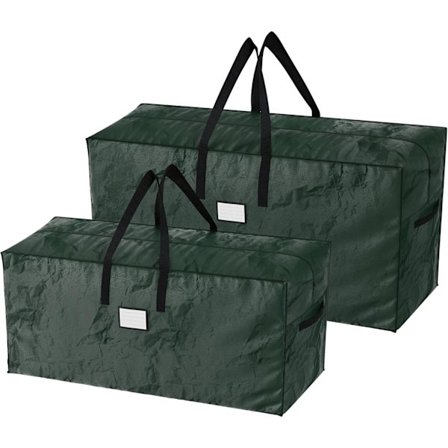 Sæt med 2 opbevaringsposer til juletræer - Vandtætte poser til 17-fods adskilte kunstige træer, guirlander og julepynt fra (Grøn) Grøn