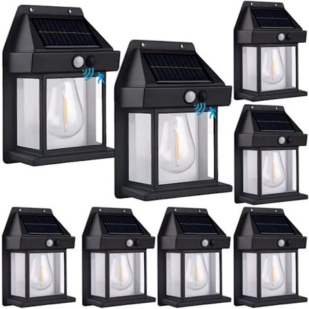 8-pakning solcelle vegglamper utendørs, trådløs, skumring til daggry, 3 moduser, IP65 vanntett, hage