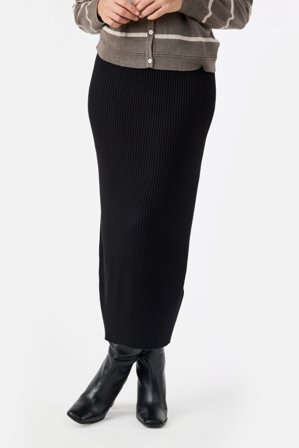 JENSEN - Strik Nederdel - Sort - Ribstrikket