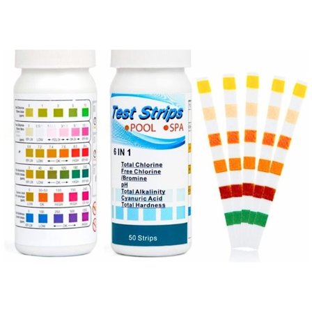 Pool Spa 6-i-1 Teststrips til Klor/FCC/PH/A/CA & Vandhårdhed, 2-pak, 100 Tests