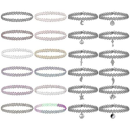 24-pack Choker Halsband Set, Stretchigt Elastiskt Flickors Choker Set, Färgglatt