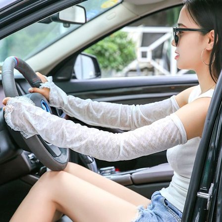 Spets Solskyddsärmar Dam Sommarhandskar Tunna Anti UV Isärmar Körning Långa Is Silke Armstöd