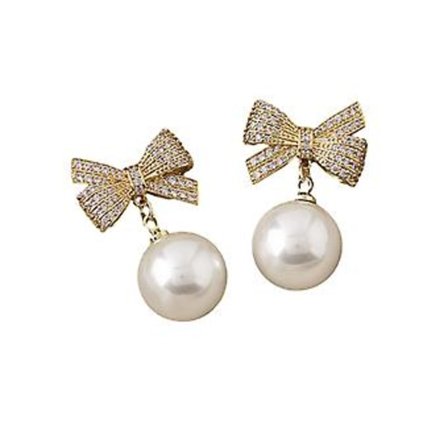 Mode Bowknot Pärlörhängen Charmiga Personliga Örhängen Accessoarer för Shopping (Vit)