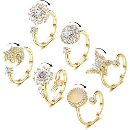 Stressring 6-pak – Justerbar Angst Ring & Fidget Ring til Kvinder_TF_TF