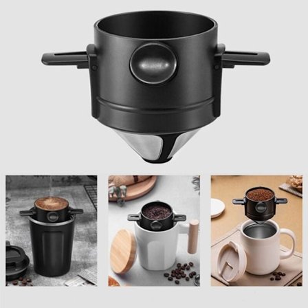 Bærbar kaffefilter Genanvendelig tragt rustfrit stål te-infuser Mini drypper kaffedrypper til hjemmekontor rejse-A