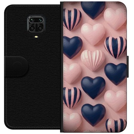 Yhteensopiva Lompakkokotelo Xiaomi Redmi Note 9 Pro Pehmeät kolmiulotteiset sydämet vaaleanpunaisessa ja merensinisessä sävyssä romanttisessa kuo