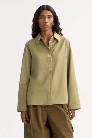Soft Goat - Woven Shirt - Women cashmere sweater - S - Khaki