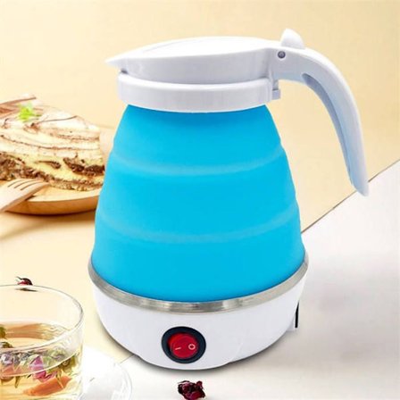 Bærbar Campingkedel 600ML, Sammenklappelig Kedel, Mini Silikone Campingkedel - Blå