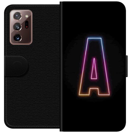 Kompatibelt Lommeboketui til Samsung Samsung Galaxy Note20 Ultra Minimalistisk neonbokstav A i regnbuefarget lys mot svart bakgrunn i moderne typograf