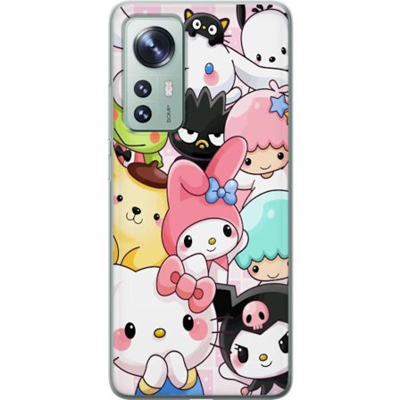 Kompatibelt Mobildeksel til Xiaomi 12 Tett mønster av søte figurer med store øyne i ulike farger og uttrykk med LABUBU-tekst