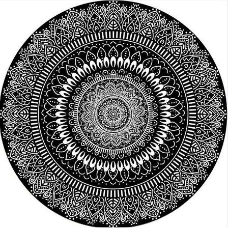 Rund Matta 100cm Svart Mandala Mjuk Badrumsmatta Halkskydd Tvättbar Dekorativ Plysch Golvmatta för Entré Vardagsrum Sovrum