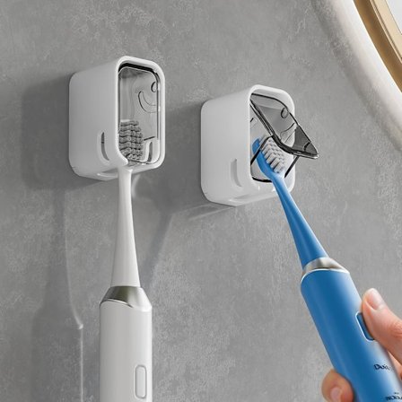 Tandborsthållare för badrum, 2 st med lock (grå)