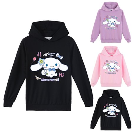 Barn Jente Cinnamoroll Trykket Genser Hoodie Hettegenser Langarmet Topp Svart V .