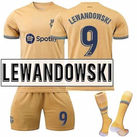 Lewandowski #9 pelipaita 2022-2023 Uusi kausi Jalkapallo T-paidat lapsille ja nuorille 2223 Barcelona Vieras 2223 Barcelona Away S