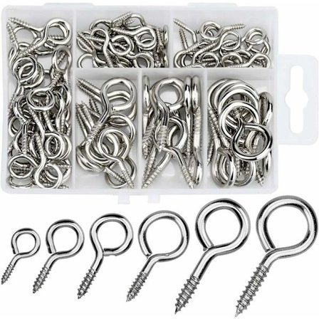 100 kpl ruuvisilmukkaa, 2 4 5 6 8 10 metalliruuvikoukku pultit niklattu koukku,