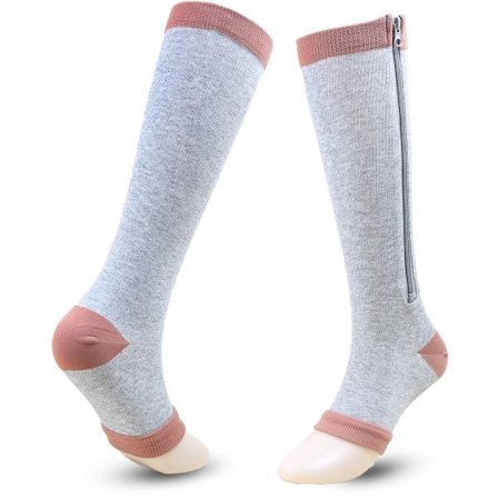 ING Kompressionsstrumpor med dragkedja - Storlek L/XL - Grå - Stödstrumpor med dragkedja - 15-20 mmHg Kompressionsklass - Unisex