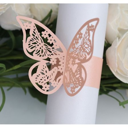 40 stk Rose Laser Uthult Sommerfugl Serviettring Refleks