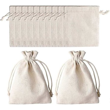 Pakke med 12 små bomulls poser, 12*17cm Beige bomulls poser med snøring Naturlige små tøyposer for smykker, gaver, fyllposer