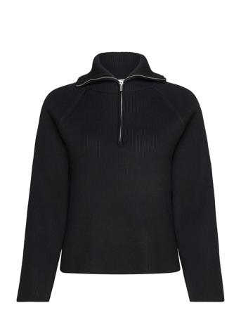Objelly Re L/S Zip Knit Pullover Div Tops Knitwear Jumpers Black Object