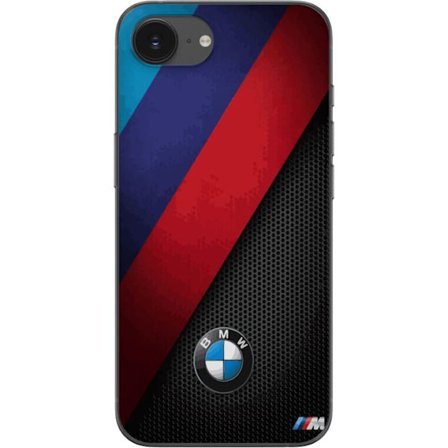 Kompatibelt Mobildeksel til Apple iPhone 16e Abstrakt BMW-inspirert design med diagonale fargefelt i blått, rødt og svart mot perforert metallstruktur