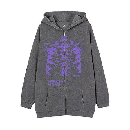 Dark Zip Hoodie Skeleton Hoodie Boned Hoodie dark grey-purple M
