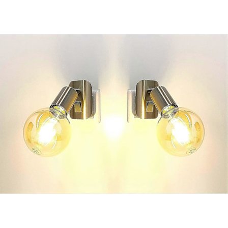 2 LED-socklar 11-260A i matt nickel med 1x LED-lampa E27 guld 2500K varmvit 4 watt *ANNA* vägglampa, läslampa, nattlampa, kökslampa, pl
