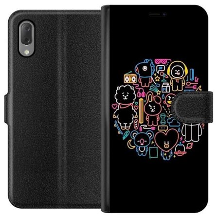 Yhteensopiva Lompakkokotelo Sony Xperia L3 Värikäs BT21 neonilustraatio, joka on täynnä leikkisiä hahmoja, symboleja ja yksityiskohtia pyöreäss