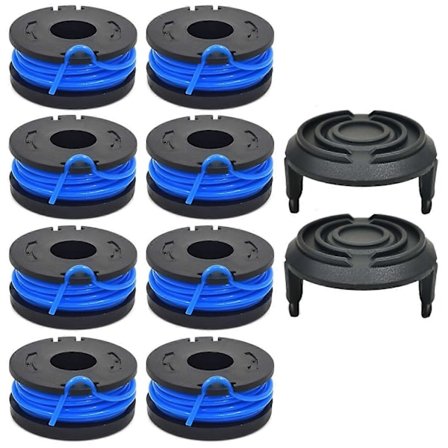 TLW-01+TLW-01-1 8st Ersättningsspole + 2st Spolkåpa Gräsklipparset för Harbor Freight Bauer 19115C-B