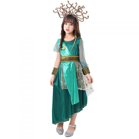 Halloween Lady Dress Up Costume Girl Medusa Costume Med Medusa Headdress, Bälte, Armband, Grön Medusa Costume Halloween Dress Up Party
