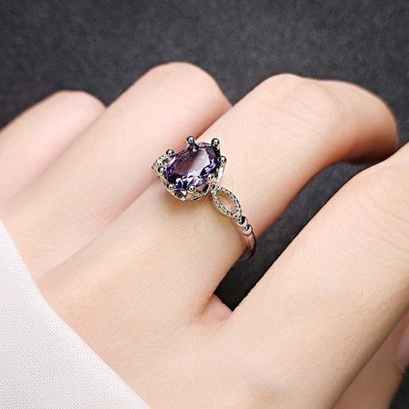 925 Sølv Cubic Zirconia Justerbar Størrelse Ring, Simulert Diamant Oval Slipt Rubin Safir Ametyst Bryllupsring Forlovelsesring Åpen Ring
