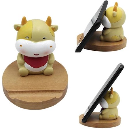 Søt Mobiltelefonholder Tre Skrivebord Telefonholder Ku Dyr Smartphone Nettbrettholder Kontor Hjemmeinnredning Ornament, Kompatibel med Alle 