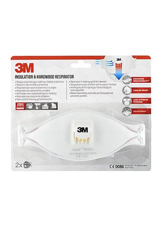 3M STØVMASKE 9332+FARLIG STØV OG ISOLERING FFP3 MED VENTIL 2STK