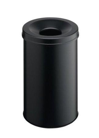DURABLE SAFE Metal Waste Bin 30 Litre Capacity with Self-Extinguishing Lid for Fire Safety Black - 330601 DD