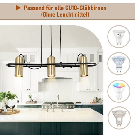 NETTLIFE Vintage Pendellampa 3 Lågor Matsal Hängande Lampa Guld Industriell Design GU10