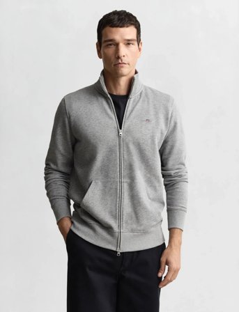 GANT Reg Shield Full Zip Sweat - Grey - XL