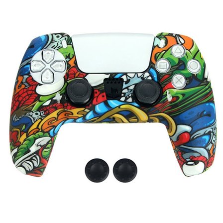 DATA FROG För Sony Playstation 5 Silikonskydd Spelkontrollskydd med 2 Rocker Caps