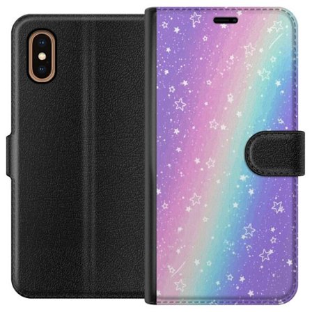 Kompatibel Tegnebogsetui til Apple iPhone XS Max Rainbow-farvet pastelbaggrund med hvide stjerner og glitrende prikker i blød overgang