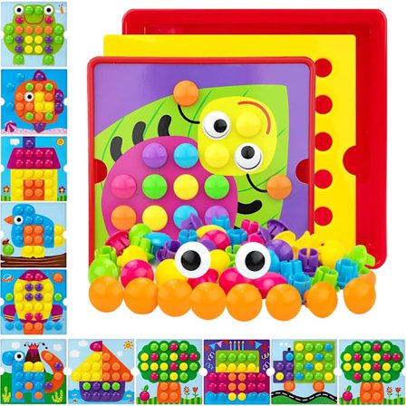 Mosaiklegetøj - 12 kort og 46 knapper (insekt), børns mosaik-plug-in-spil, Montessori-pædagogisk legetøj til førskoleuddannelse egnet til 2 3 4 år 