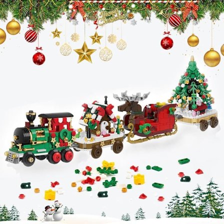 Moorle Julebyggesæt 806+PCS – Mini Juletog med Juletræ & Elg, Kreativt Byggelegetøj til Børn 6+