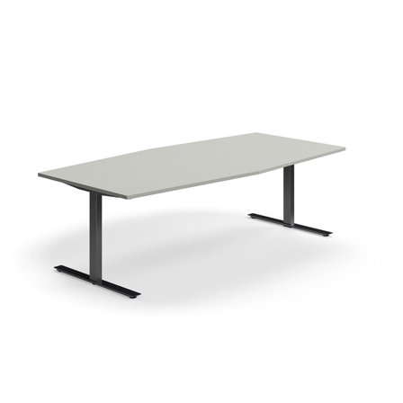 Conference table QBUS, boat shaped, 2400x1200 mm, T-frame, black frame, light grey