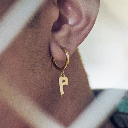 Fahrenheit | Melting Gold-tone Initial P Earring for Men - Charm Hoop Earrings