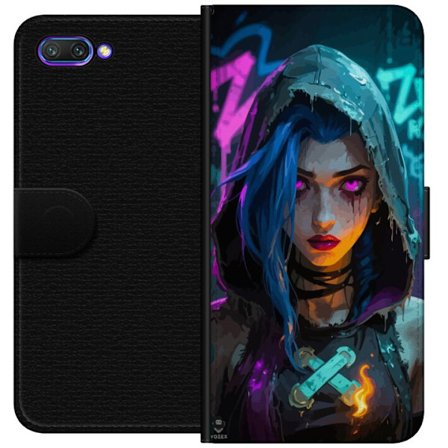 Kompatibelt Plånboksfodral till Honor Honor 10 Neon tjej huva cyberpunk glöd graffiti lila ögon vildsint futuristisk gatukonst stark attityd livlig