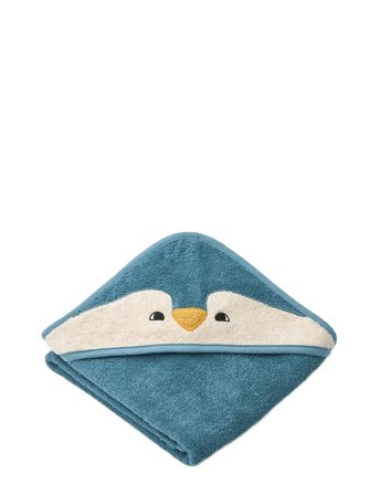 Liewood Albert Penguin Hooded Towel - Blue - ONE SIZE