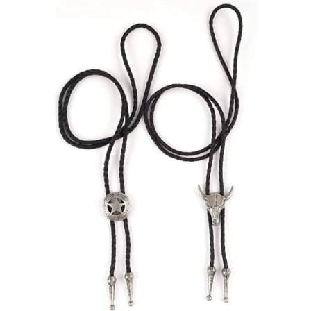 2 st Mode Bolo Slips Läder Slips Halsband Ko Skalle, Ranger Stjärna Svart Slips Halsband Western Cowboy Vintage Bolo slips Retro Slips