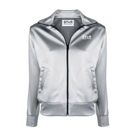 Golden Goose, Denise Logo Side-Stripe Zip-Up Jacket Grijs, Dames, Maat:M,print