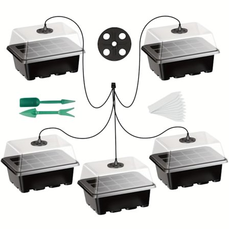 2/5 Pakke Frøstartbakke med Vækstlys & Fugtighedskuppel - USB-drevet Indendørs Drivhus Mini Formeringsstation, Holdbar Plastkonstruktion