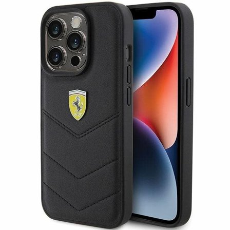 Ferrari Quiltet metallogoetui for iPhone 15 Pro - svart