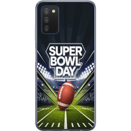 Yhteensopiva Puhelinkuori Samsung Galaxy A03s Super Bowl Day juliste, jossa amerikkalainen jalkapallo valaistuksella varustetulla areenalla dramaattis