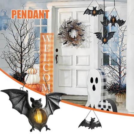 Simulering Bat LED-lykta handmålad harts Halloween hängande prydnad för hemträdgård veranda dekoration Black